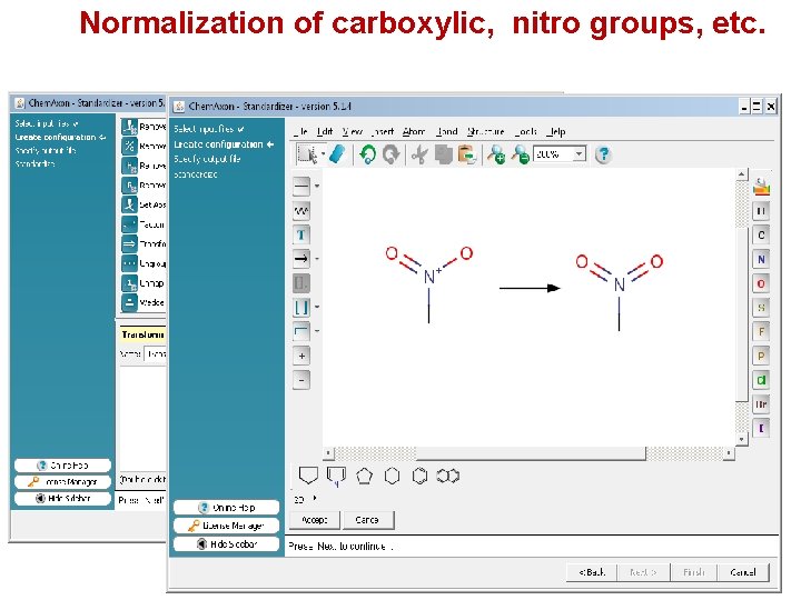 Normalization of carboxylic, nitro groups, etc. 