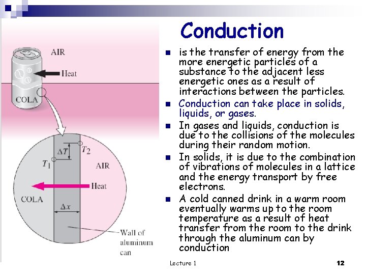 Conduction n n is the transfer of energy from the more energetic particles of