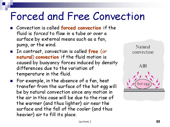 Forced and Free Convection n Convection is called forced convection if the fluid is