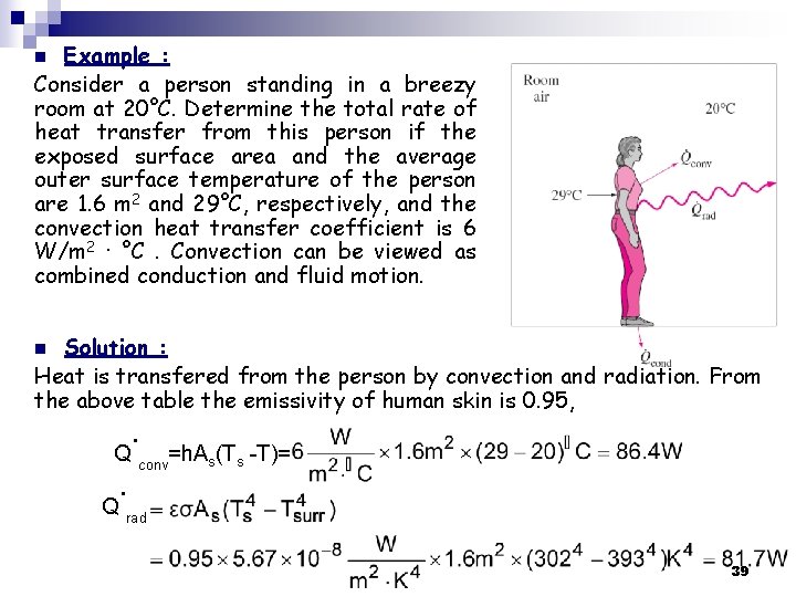 Example : Consider a person standing in a breezy room at 20°C. Determine the