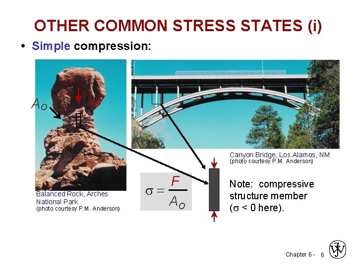 OTHER COMMON STRESS STATES (i) • Simple compression: Ao Canyon Bridge, Los Alamos, NM