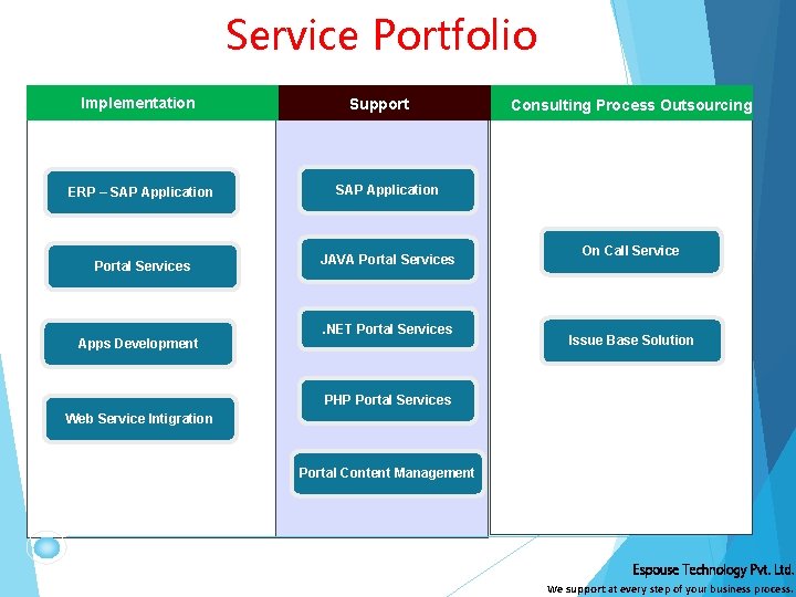 Service Portfolio Implementation ERP – SAP Application Portal Services Apps Development Support Consulting Process