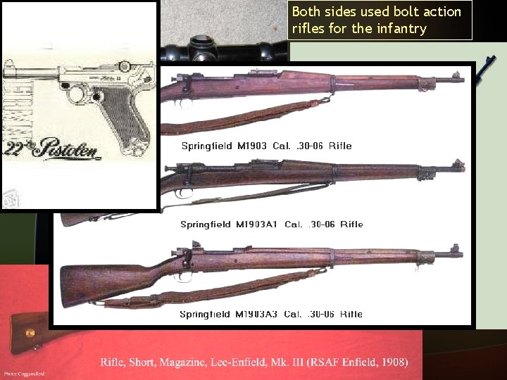 Both sides used bolt action rifles for the infantry 