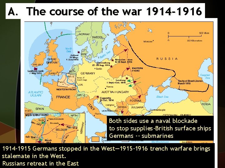 A. The course of the war 1914 -1916 Both sides use a naval blockade