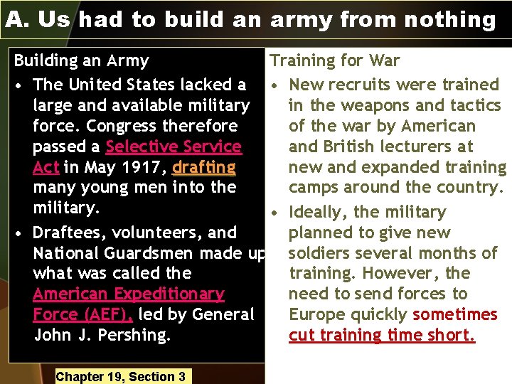 A. Us had to build an army from nothing Building an Army Training for