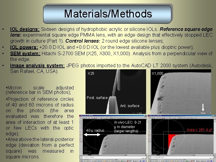 Materials/Methods • • IOL designs: Sixteen designs of hydrophobic acrylic or silicone IOLs. Reference Materials/Methods • • IOL designs: Sixteen designs of hydrophobic acrylic or silicone IOLs. Reference