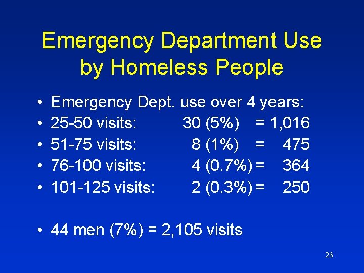 Emergency Department Use by Homeless People • • • Emergency Dept. use over 4
