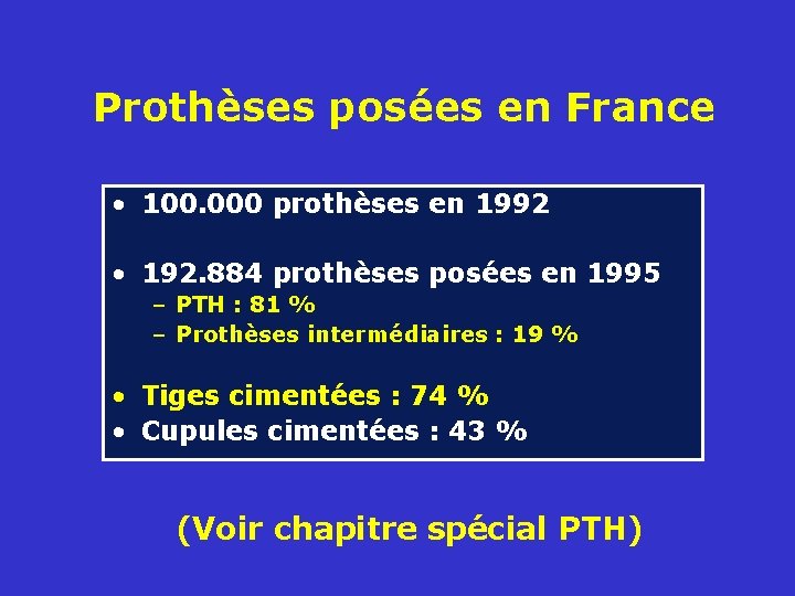 Prothèses posées en France • 100. 000 prothèses en 1992 • 192. 884 prothèses