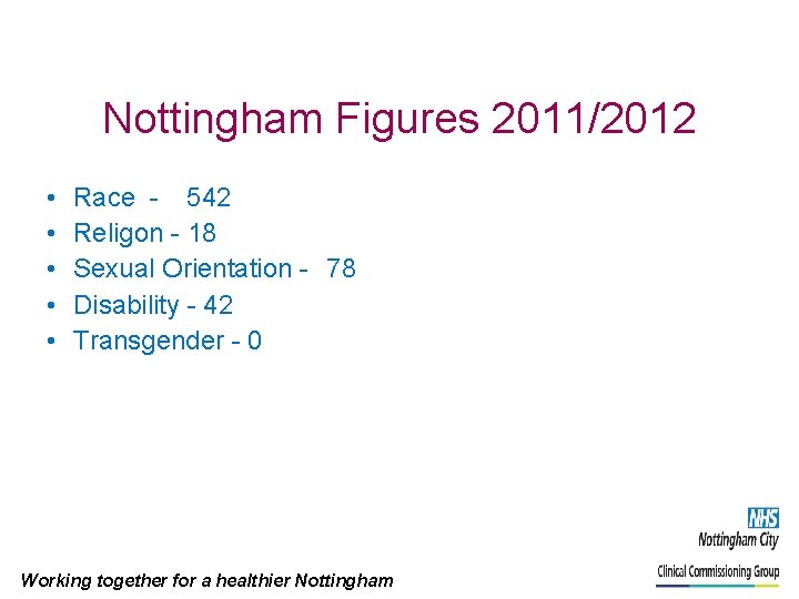 Nottingham Figures 2011/2012 • • • Race - 542 Religon - 18 Sexual Orientation