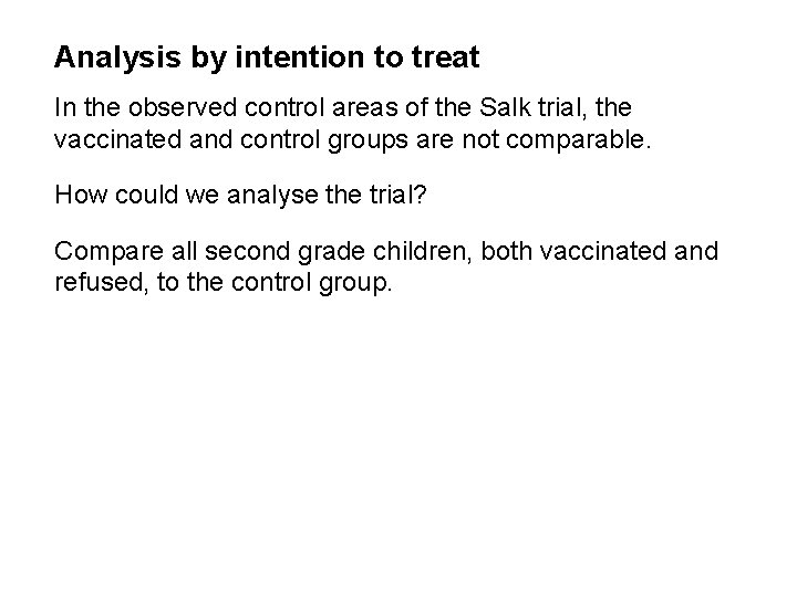 Analysis by intention to treat In the observed control areas of the Salk trial,