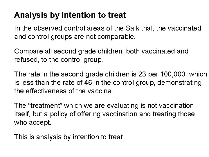 Analysis by intention to treat In the observed control areas of the Salk trial,