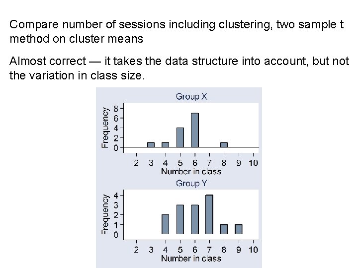 Compare number of sessions including clustering, two sample t method on cluster means Almost