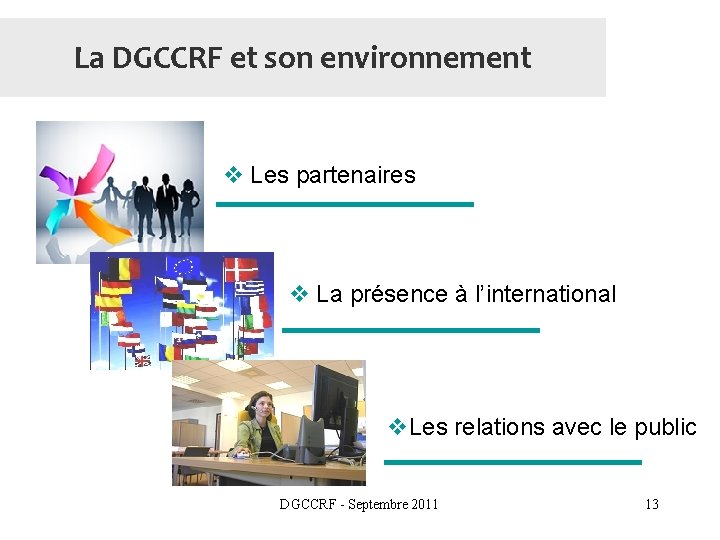 La DGCCRF et son environnement v Les partenaires v La présence à l’international v.