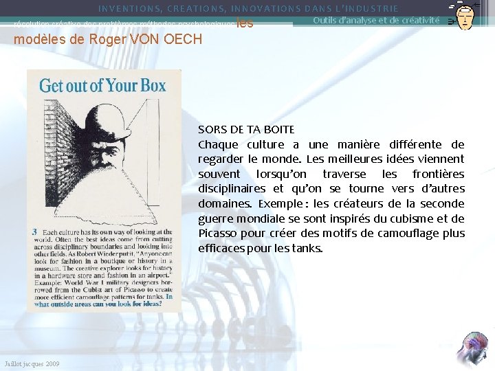 INVENTIONS, CREATIONS, INNOVATIONS DANS L’INDUSTRIE Outils d'analyse et de créativité résolution créative des problèmes