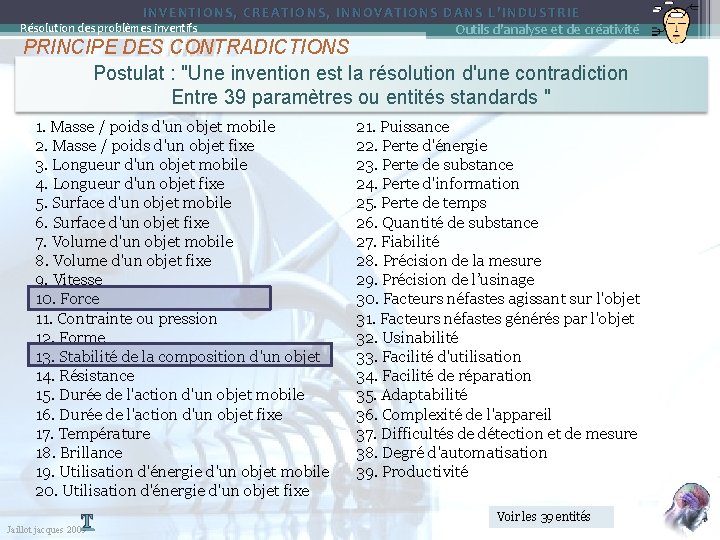 INVENTIONS, CREATIONS, INNOVATIONS DANS L’INDUSTRIE Outils d'analyse et de créativité Résolution des problèmes inventifs