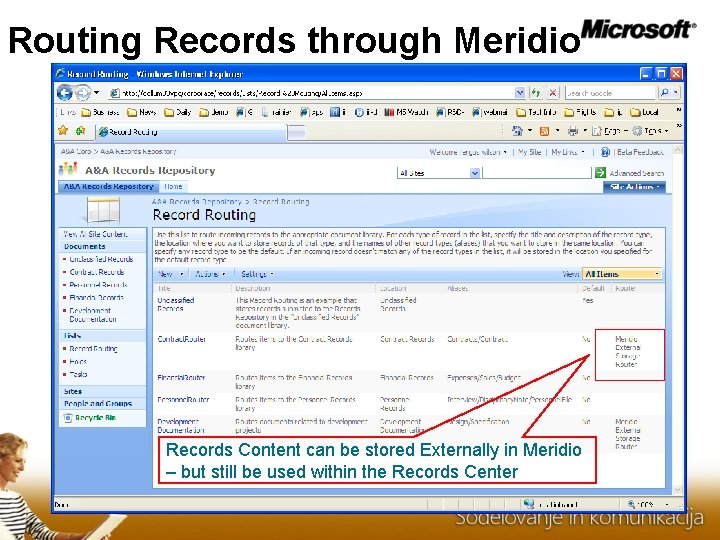 Routing Records through Meridio Records Content can be stored Externally in Meridio – but