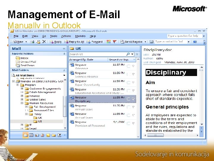 Management of E-Mail Manually in Outlook Drag & Drop emails and attachments from Inbox