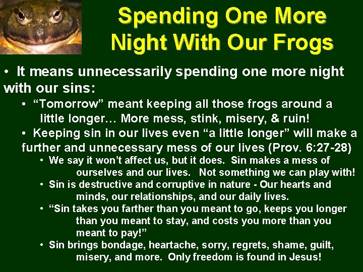 Spending One More Night With Our Frogs • It means unnecessarily spending one more