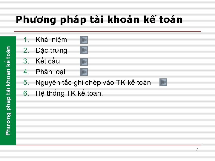 Phương pháp tài khoản kế toán 1. 2. 3. 4. 5. 6. Khái niệm