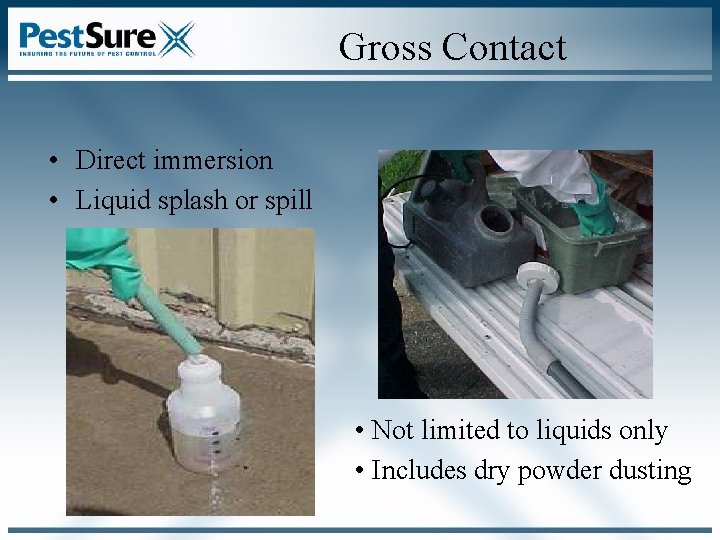 Gross Contact • Direct immersion • Liquid splash or spill • Not limited to Gross Contact • Direct immersion • Liquid splash or spill • Not limited to