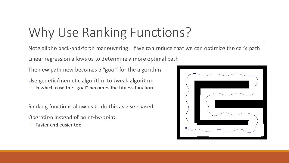 Why Use Ranking Functions? Note all the back-and-forth maneuvering. If we can reduce that Why Use Ranking Functions? Note all the back-and-forth maneuvering. If we can reduce that