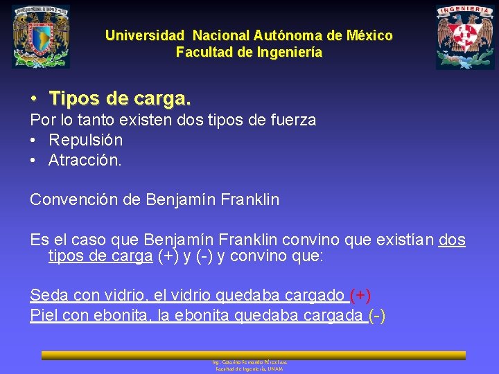 Universidad Nacional Autónoma de México Facultad de Ingeniería • Tipos de carga. Por lo