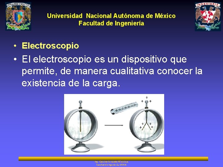 Universidad Nacional Autónoma de México Facultad de Ingeniería • Electroscopio • El electroscopio es