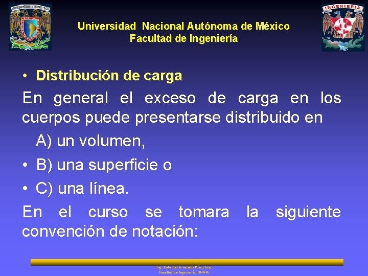 Universidad Nacional Autónoma de México Facultad de Ingeniería • Distribución de carga En general