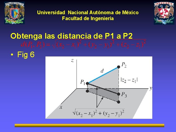 Universidad Nacional Autónoma de México Facultad de Ingeniería Obtenga las distancia de P 1