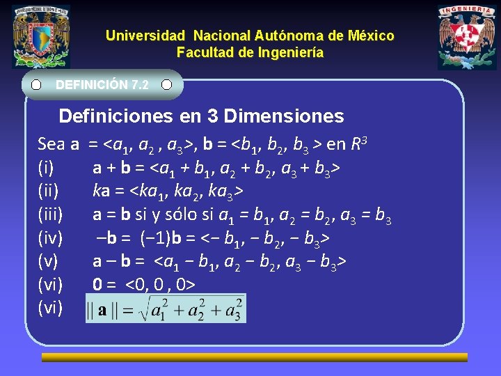 Universidad Nacional Autónoma de México Facultad de Ingeniería DEFINICIÓN 7. 2 Definiciones en 3