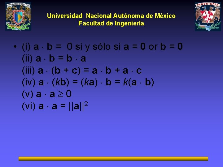 Universidad Nacional Autónoma de México Facultad de Ingeniería • (i) a b = 0