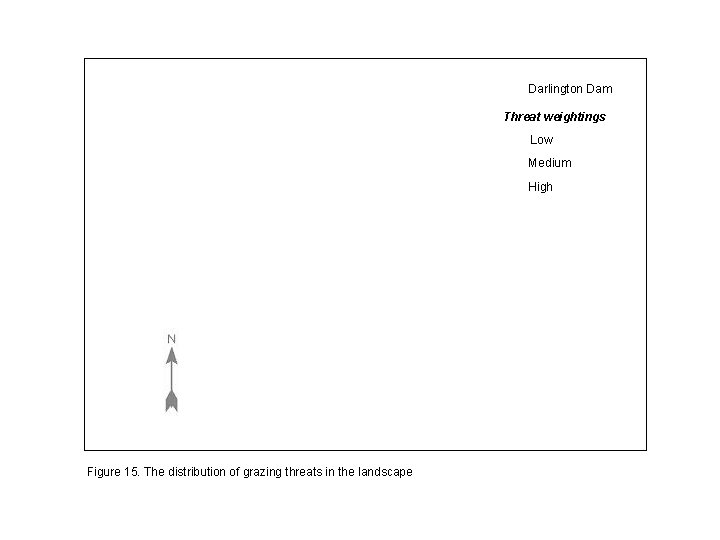 Darlington Dam Threat weightings Low Medium High Figure 15. The distribution of grazing threats