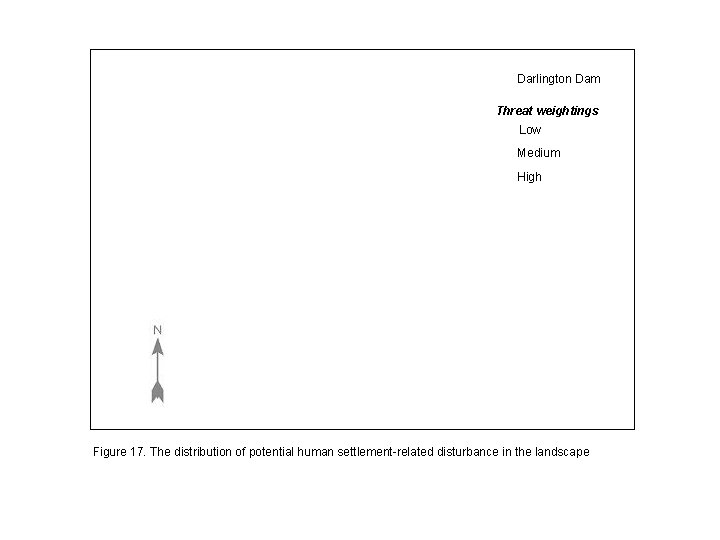 Darlington Dam Threat weightings Low Medium High Figure 17. The distribution of potential human