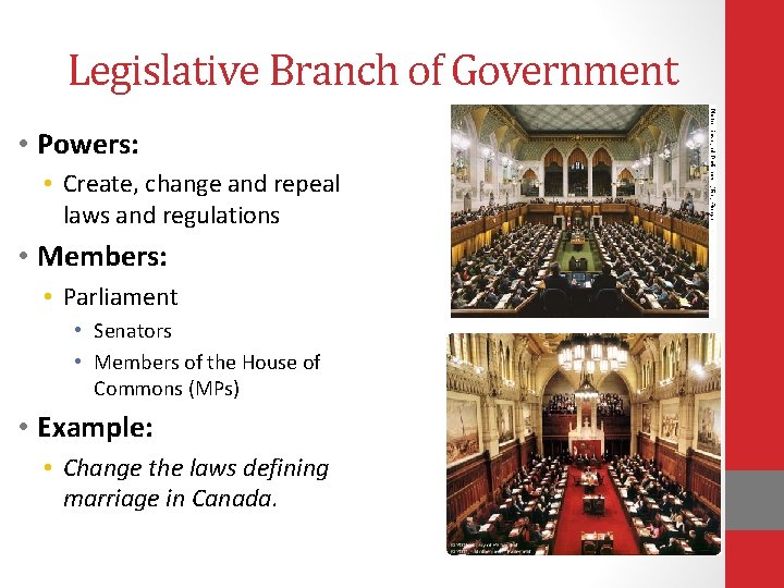 Legislative Branch of Government • Powers: • Create, change and repeal laws and regulations