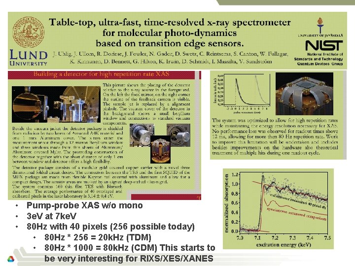  • Pump-probe XAS w/o mono • 3 e. V at 7 ke. V