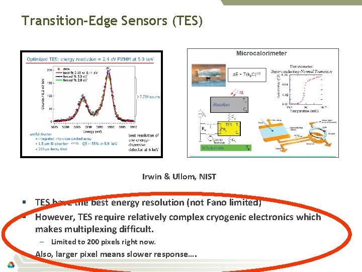 Transition-Edge Sensors (TES) Irwin & Ullom, NIST § TES have the best energy resolution