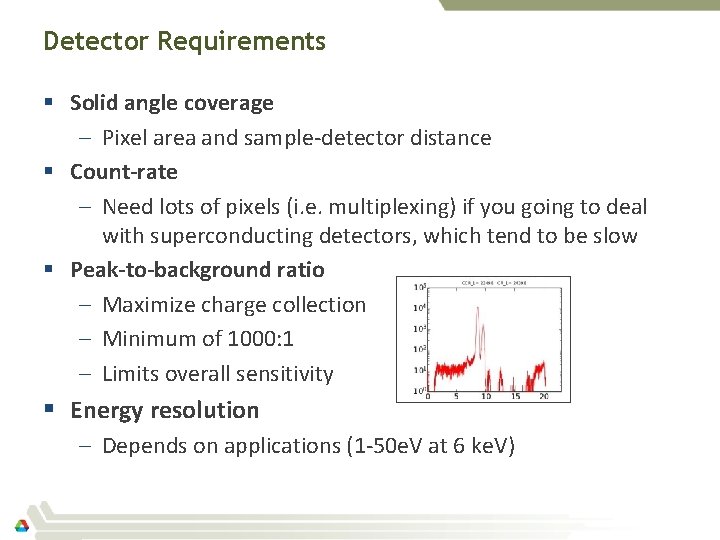 Detector Requirements § Solid angle coverage – Pixel area and sample-detector distance § Count-rate