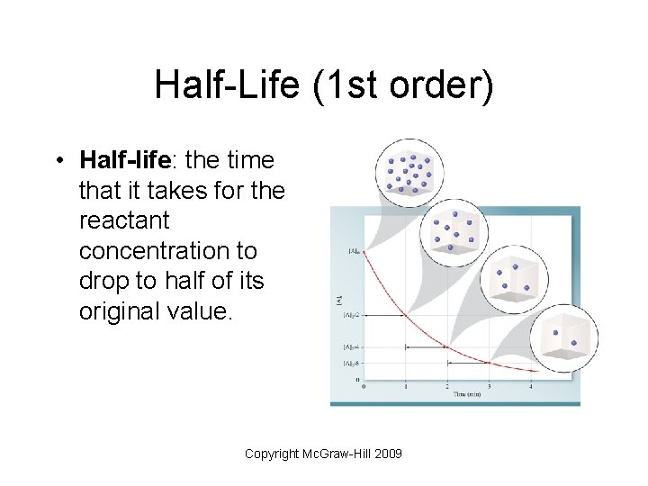 Half-Life (1 st order) • Half-life: the time that it takes for the reactant