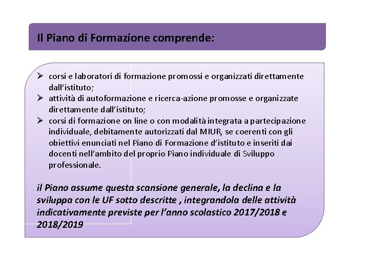 Il Piano di Formazione comprende: Ø corsi e laboratori di formazione promossi e organizzati