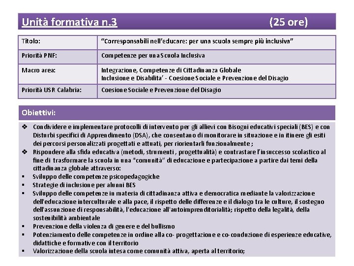 Unità formativa n. 3 (25 ore) Titolo: “Corresponsabili nell’educare: per una scuola sempre più