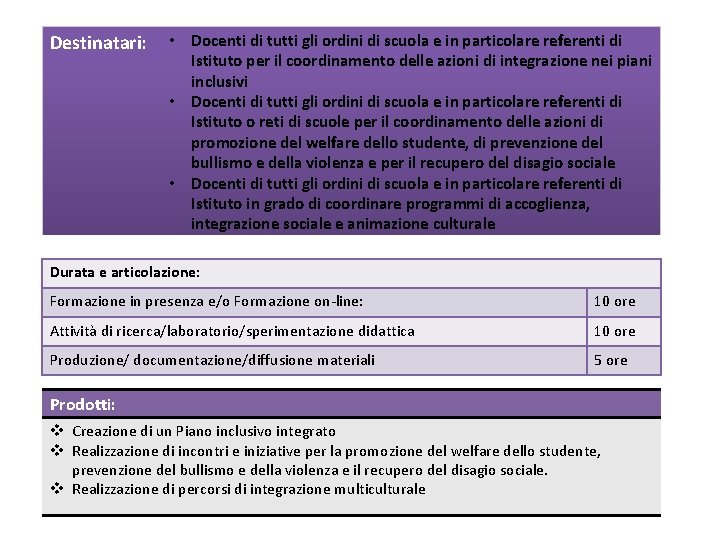 Destinatari: • Docenti di tutti gli ordini di scuola e in particolare referenti di