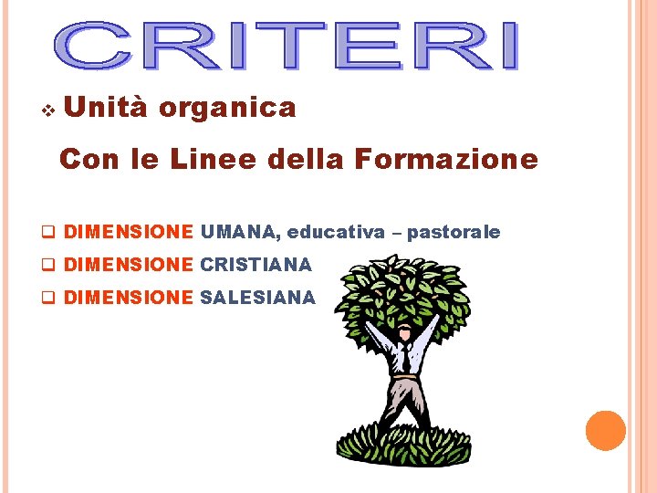 v Unità organica Con le Linee della Formazione q DIMENSIONE UMANA, educativa – pastorale