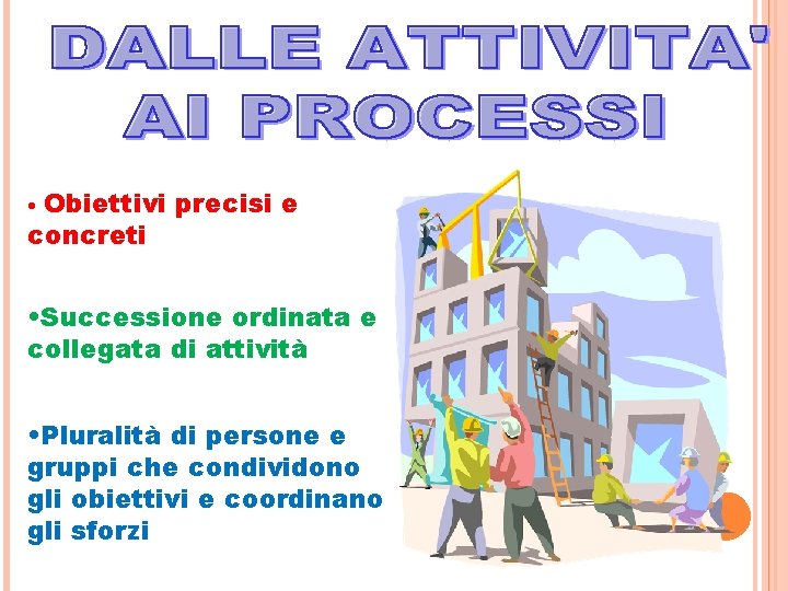 Obiettivi precisi e concreti • • Successione ordinata e collegata di attività • Pluralità