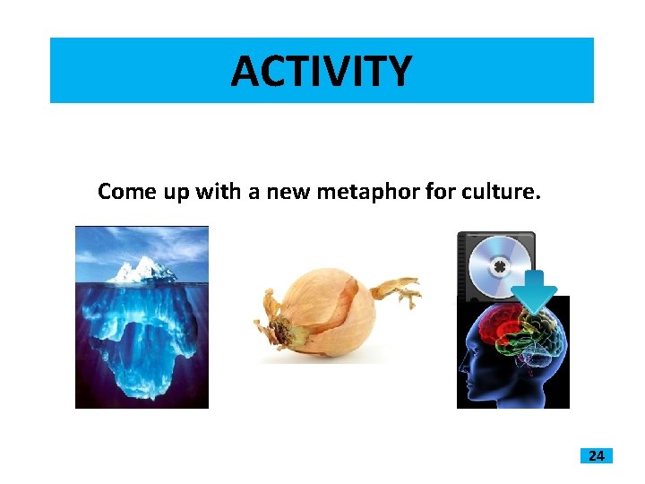 ACTIVITY Come up with a new metaphor for culture. 24 