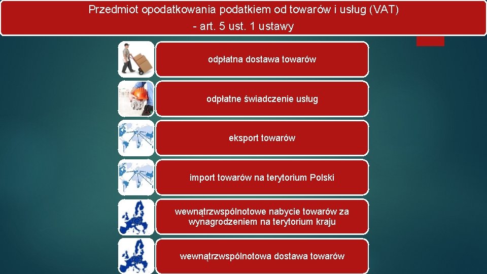 Przedmiot opodatkowania podatkiem od towarów i usług (VAT) - art. 5 ust. 1 ustawy