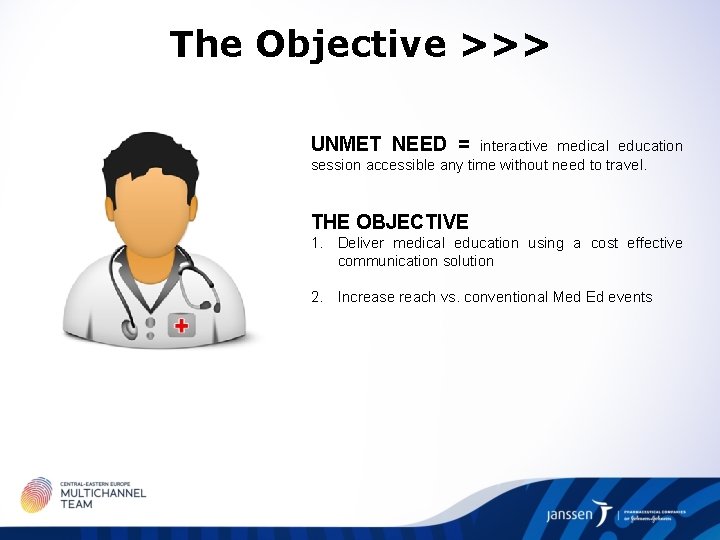 The Objective >>> UNMET NEED = interactive medical education session accessible any time without