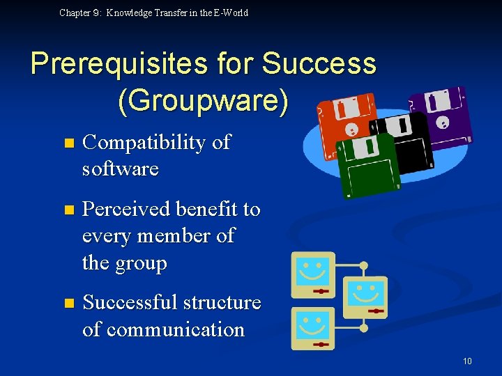 Chapter ９: Knowledge Transfer in the E-World Prerequisites for Success (Groupware) n Compatibility of