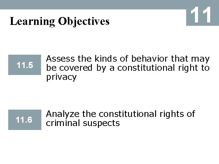 Learning Objectives 11 11. 5 Assess the kinds of behavior that may be covered
