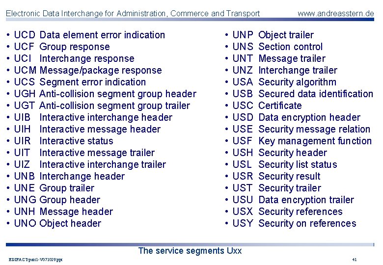 Electronic Data Interchange for Administration, Commerce and Transport • • • • • UCD