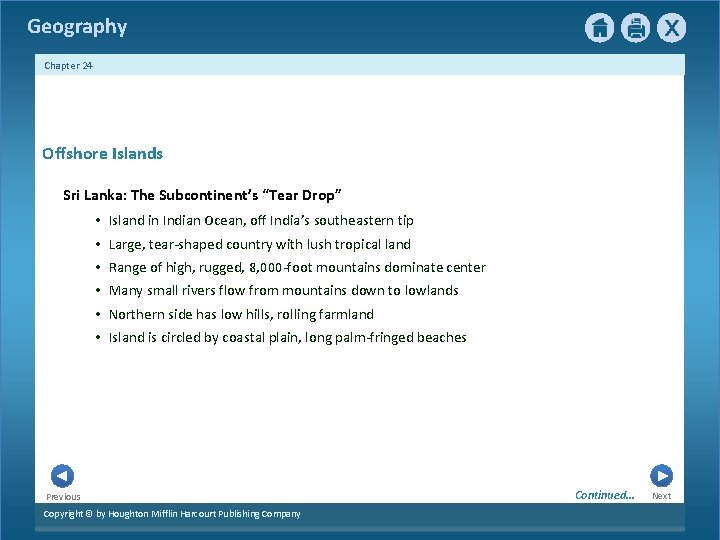 Geography Chapter 24 Offshore Islands Sri Lanka: The Subcontinent’s “Tear Drop” • Island in